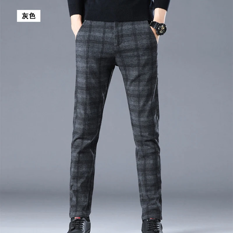 Top Trends: Autumn Winter New Male Vintage Plaid Printing Add Velvet Straight Pants Homme Midi Waist Loose Casual Fashion All-match Trousers Shoppable Styles