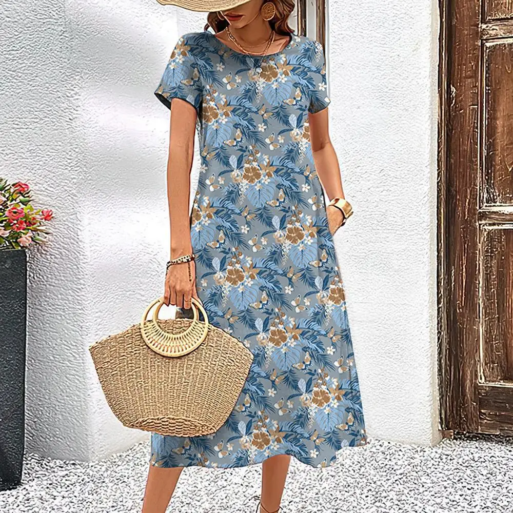 Top Trends: Women'S Vacation Dresses Casual Fashion A-Line Beach Skirt 3d Shattered Flowers Short Sleeve Tops Summer Lady Oversized Dresses Shoppable Styles