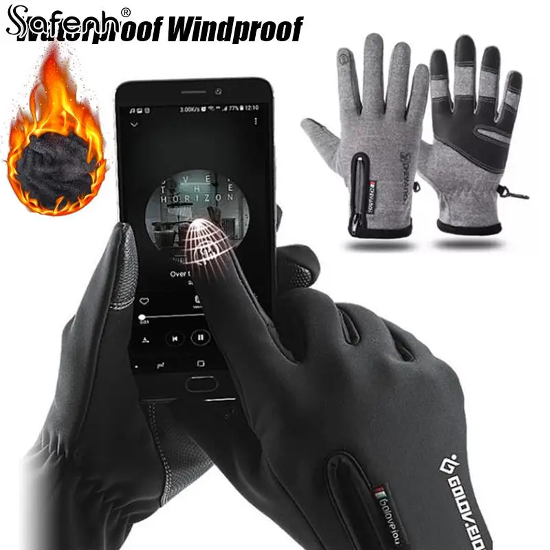 Top Trends: Outdoor Sports Men Winter Waterproof Cycling Gloves Running Motorcycle Ski Touch Screen Fleece Gloves Non-slip Warm Full Fingers Shoppable Styles