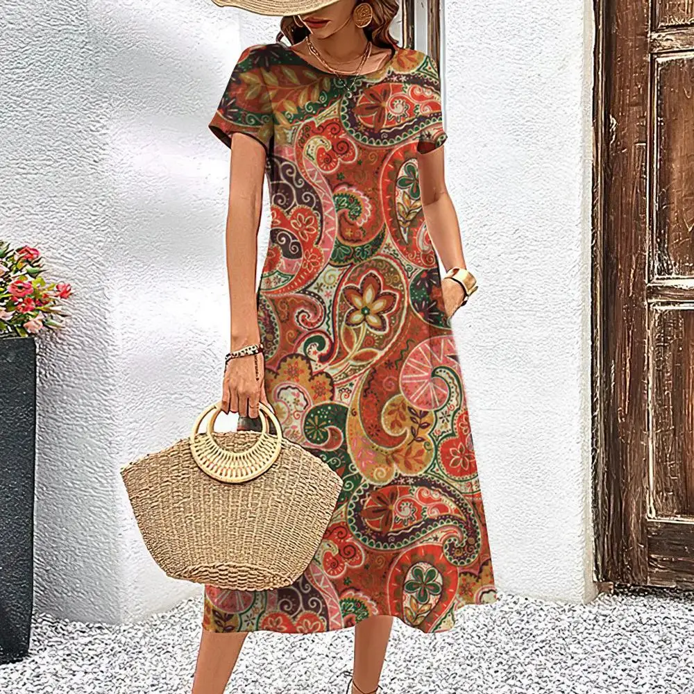 Top Trends: Women‘S Vacation Dresses 3d Vintage Cashew Flower Print Women Clothing Casual Fashion A-Line Skirt Summer Lady Oversized Dresses Shoppable Styles