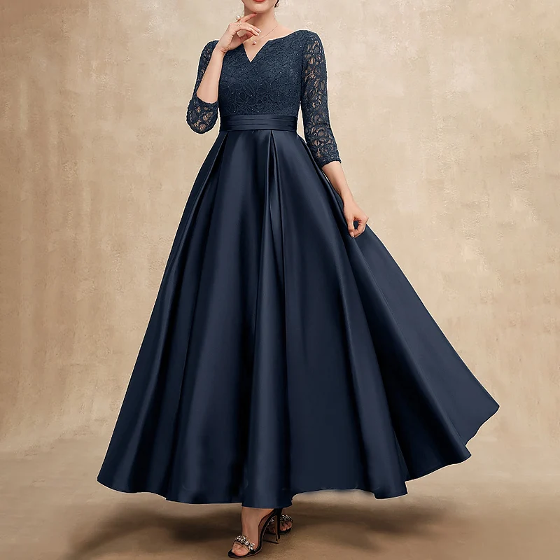 Top Trends: Elegant Beads Mother Of The Bride Dresses Long Lace V-Neck Ankle-Length A-Line Wedding Guest 2023 Party Formal Evening Gala New Shoppable Styles