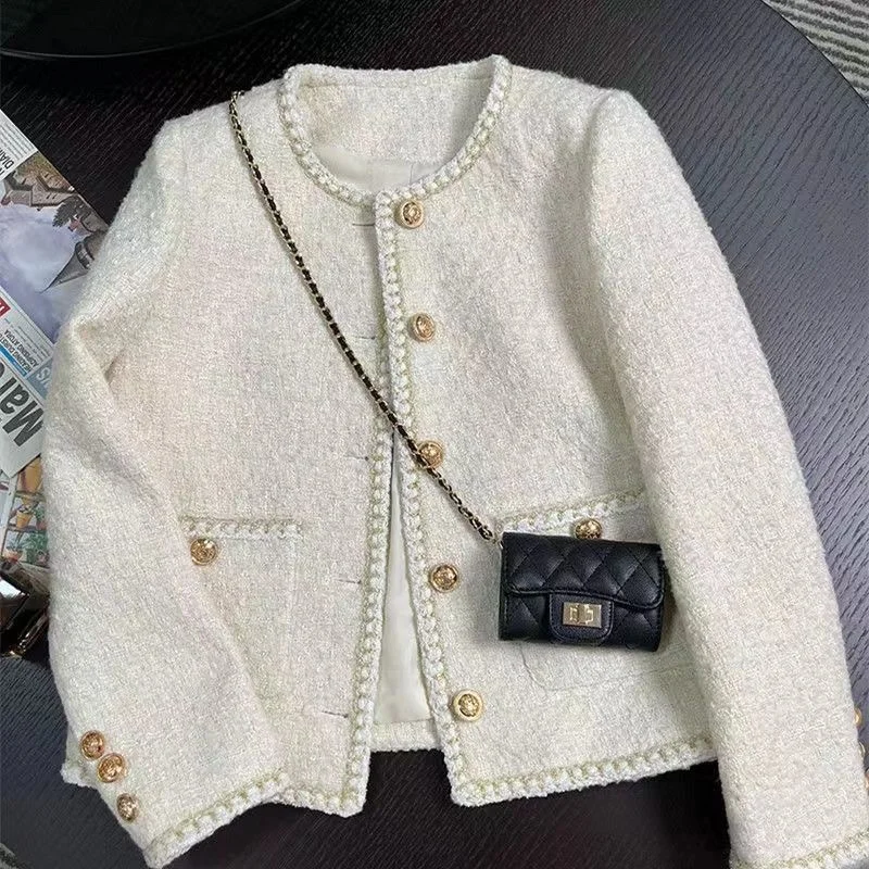 Top Trends: 2023 Spring Autumn New Luxury Tweed Jacket Women Korean Chic Loose Single Breasted Short Coat Elegant White Tweed Cropped Jacket Shoppable Styles