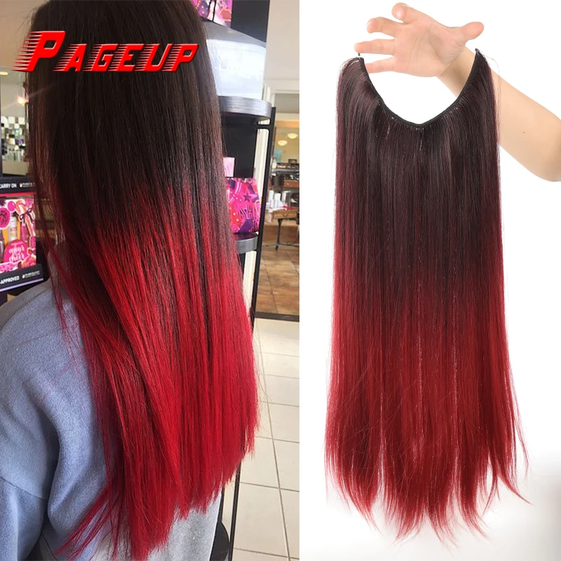 Top Trends: PAGEUP No Clip Natural Hair Extensions Invisible Wire Synthetic Long Straight Black Red Grey False Fish Line Hairpiece For Women Shoppable Styles