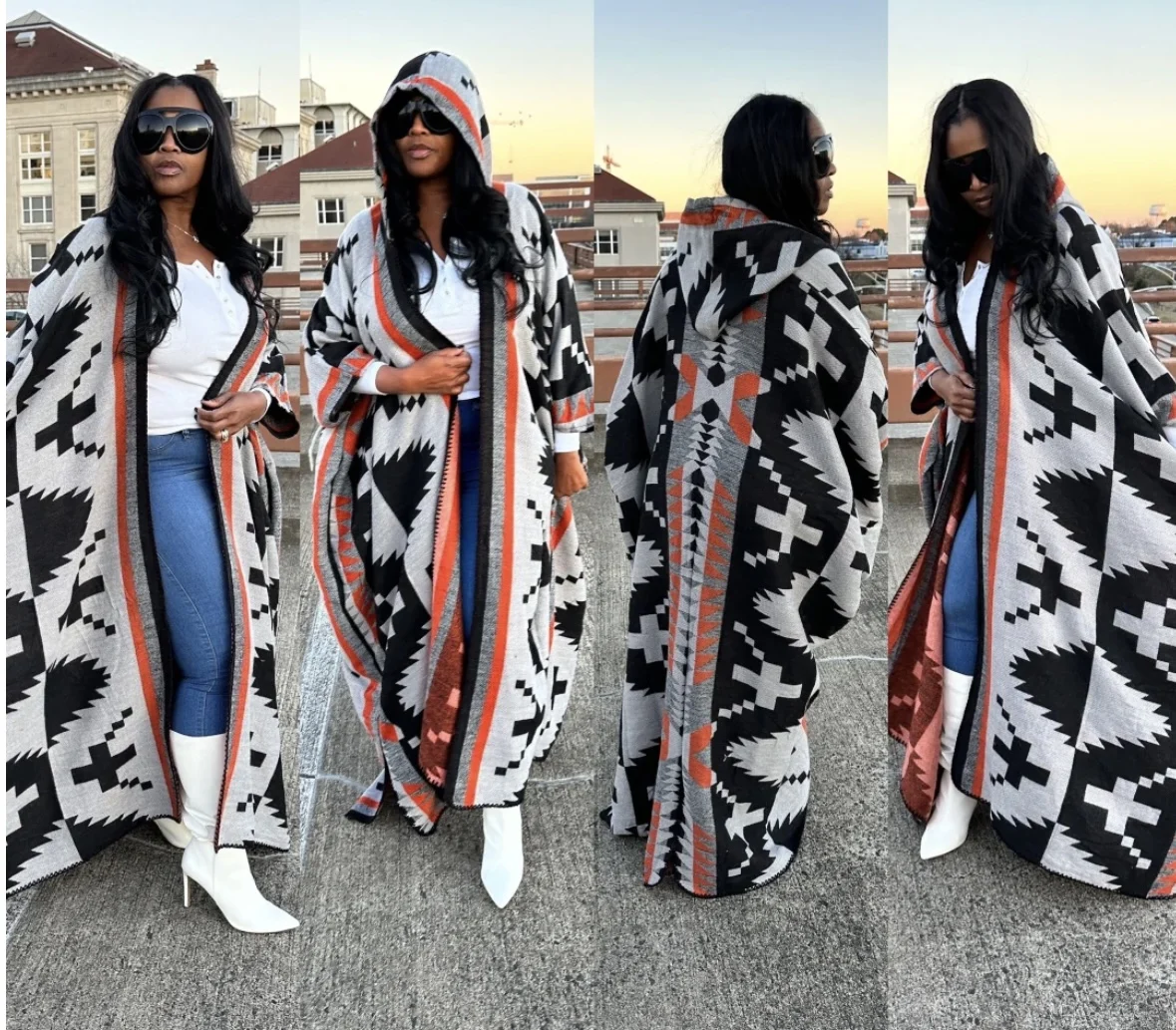 Top Trends: African Women&#039;s New Stylish Printed Long Warm Cardigans Plus Size African Blogger Rich Lady Loose Open Front Kimonos With Caps Shoppable Styles