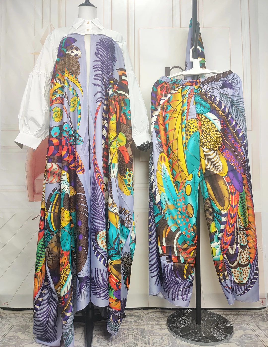 Top Trends: Europe Fashion Autumn 2023 Boho Printed Women Silk Printed Two Pieces Set Plus Size African Blogger Long Pants + Cardigans Shoppable Styles