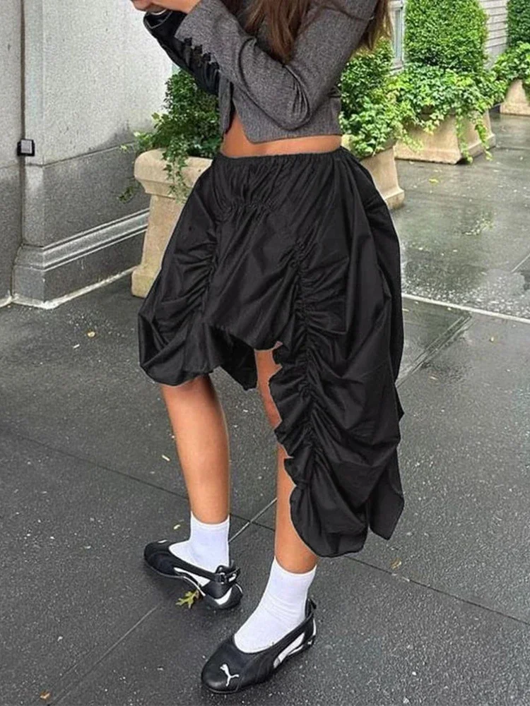 Top Trends: TARUXY Folds Black Mini Skirt For Women High Waist Fashion Asymmetrical Loose Skirts Female 2023 Street New Fashion Skirt Woman Shoppable Styles