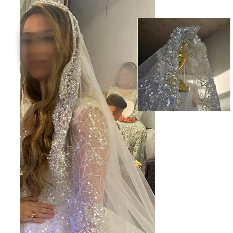 Top Trends: Crystal Pearl Lace Veil With Hair Comb Luxury 2023 New Wedding Accessories White Veil Bride Cathedral Shoppable Styles