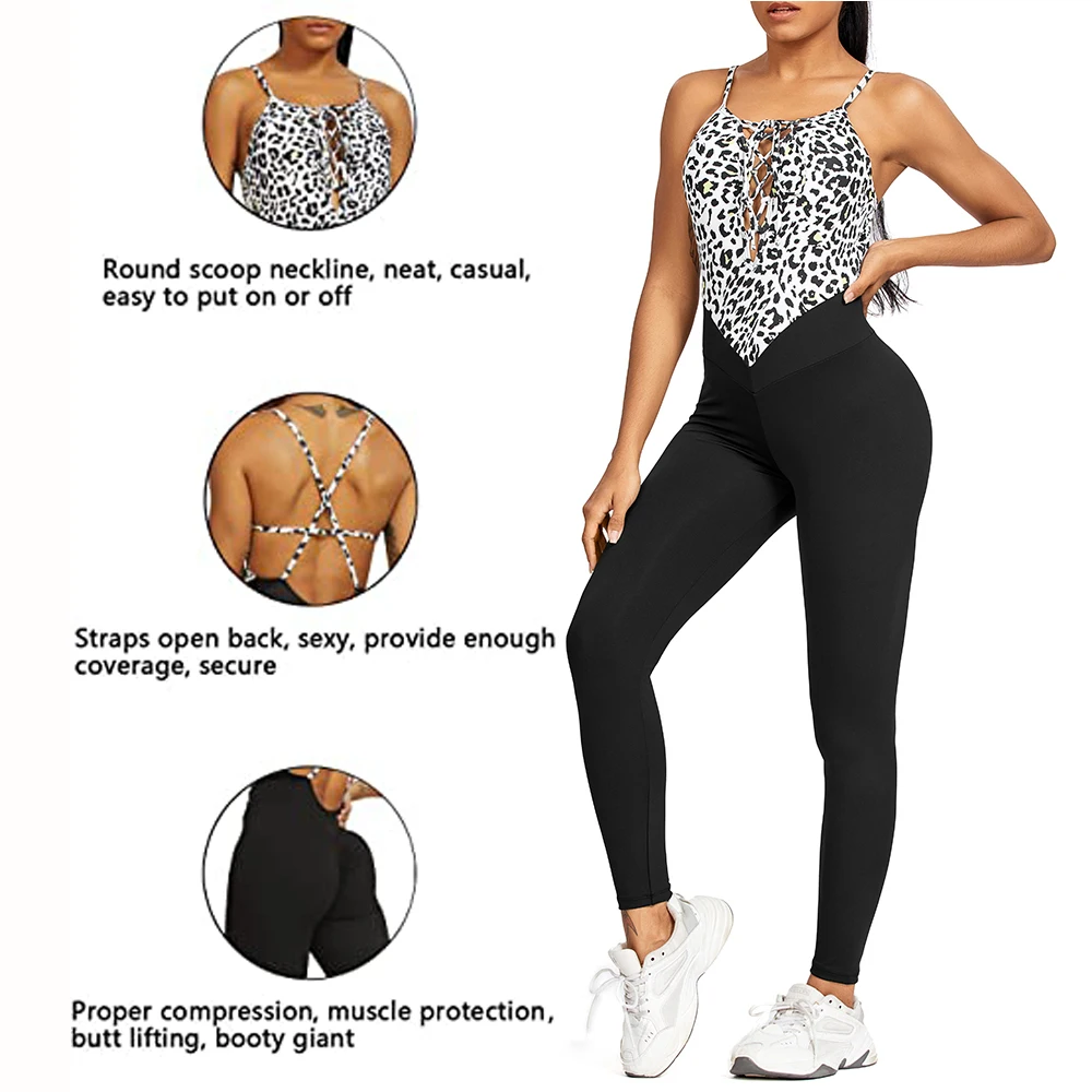 Top Trends: WomenYoga Patchwork Leopard Jumpsuit Newest Catsuit Bodysuit Sleeveless Gym Bodycon Romper Sportswear Fitness Workout Yoga Suit Shoppable Styles - Image 6