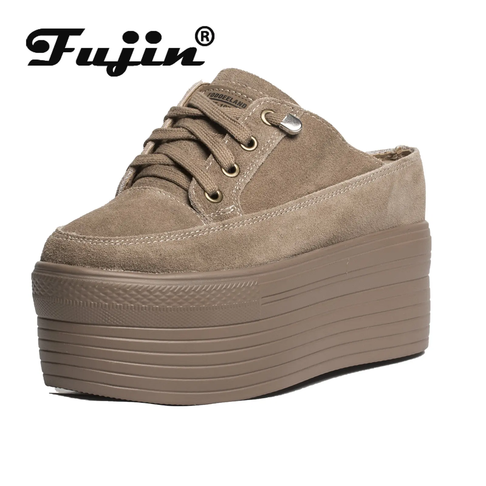 Top Trends: Fujin 10cm 12cm Suede Genuine Leather Fashion Height Increasing Females Lady Casual Platform Wedge Women Slip On Shoe Summer Shoppable Styles