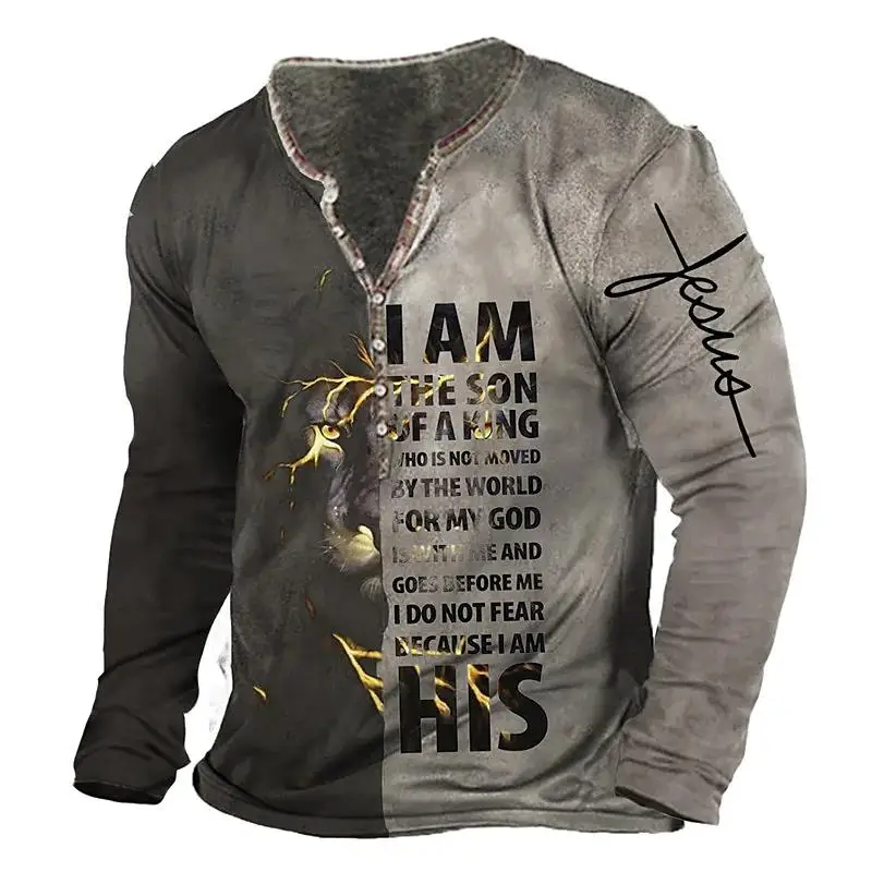 Top Trends: Vintage Long Sleeve T Shirt For Men 3d Jesus Print V-neck Henley Shirt Retro Skull T-shirts Oversized Top Tee Shirt Men Clothing Shoppable Styles