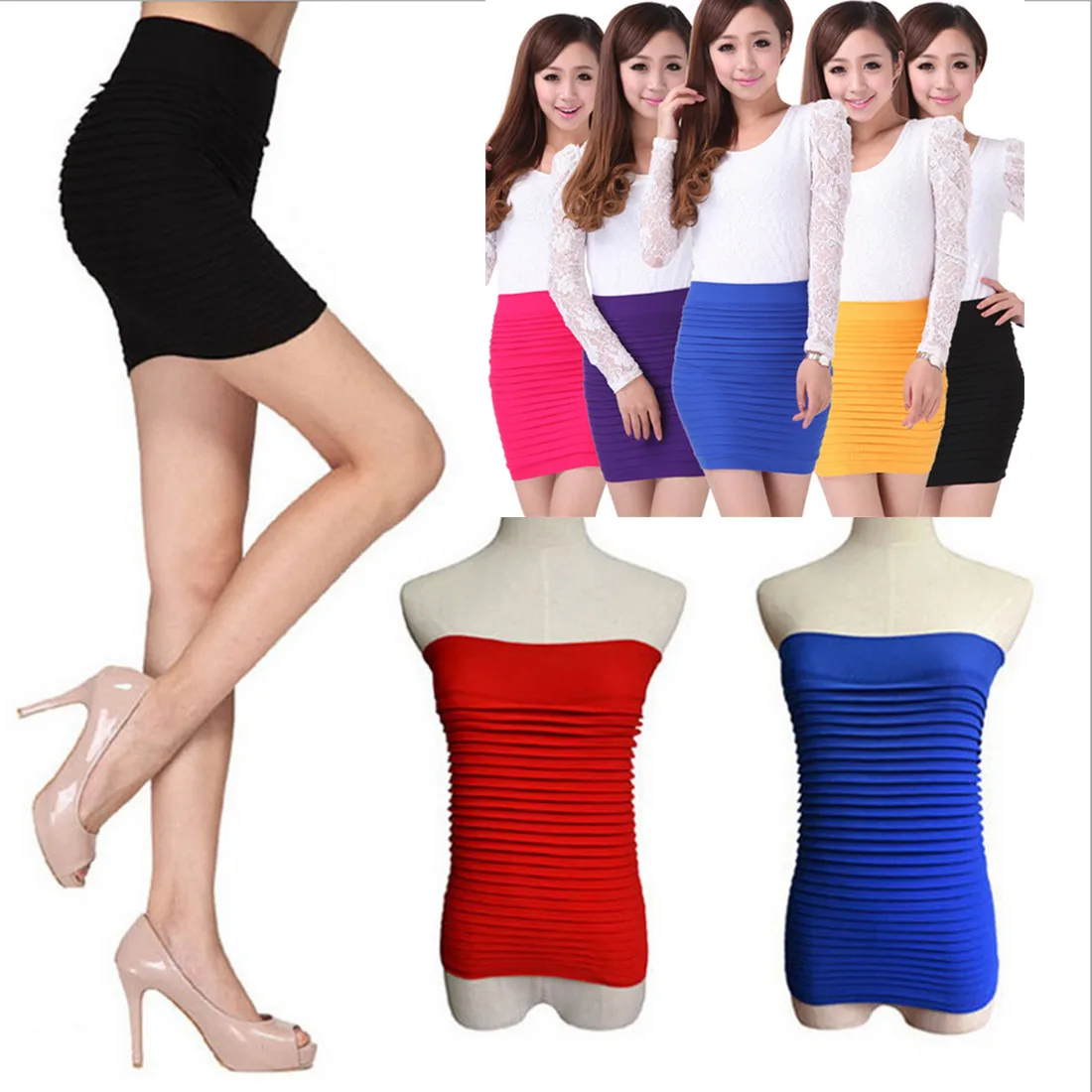 Top Trends: Elastic Sexy Pencil Short DressPleated Skirt High Waist Bodycon Mini Skirt Business Office Short Solid Color Bodycon Skirts Hot Shoppable Styles