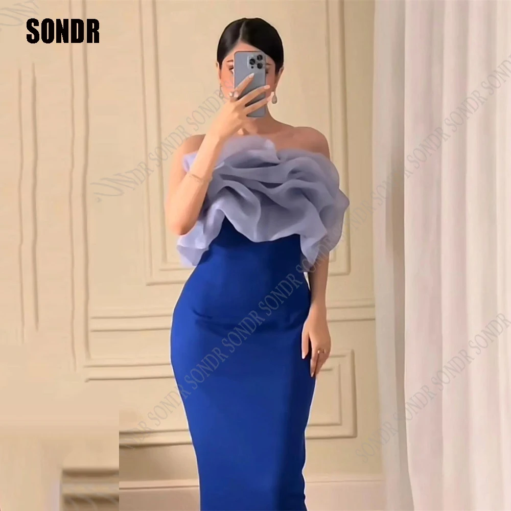 Top Trends: SONDR New Arrival Blue Elegant Stretch Satin A-Line Formal Night Club Dress Strapless Organza Simple Dresses Woman Party Gowns Shoppable Styles