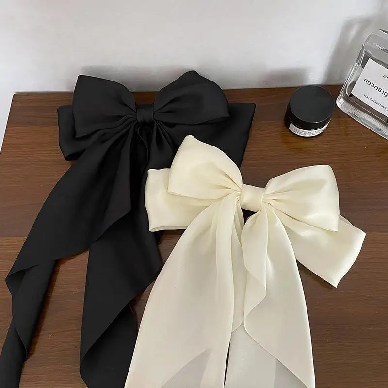 Top Trends: Elegant Bow Ribbon Hair Clip Fashion Simple Solid Satin Spring Clip Hair Pin Retro Headband With Clips Girls Hair Accessories Shoppable Styles