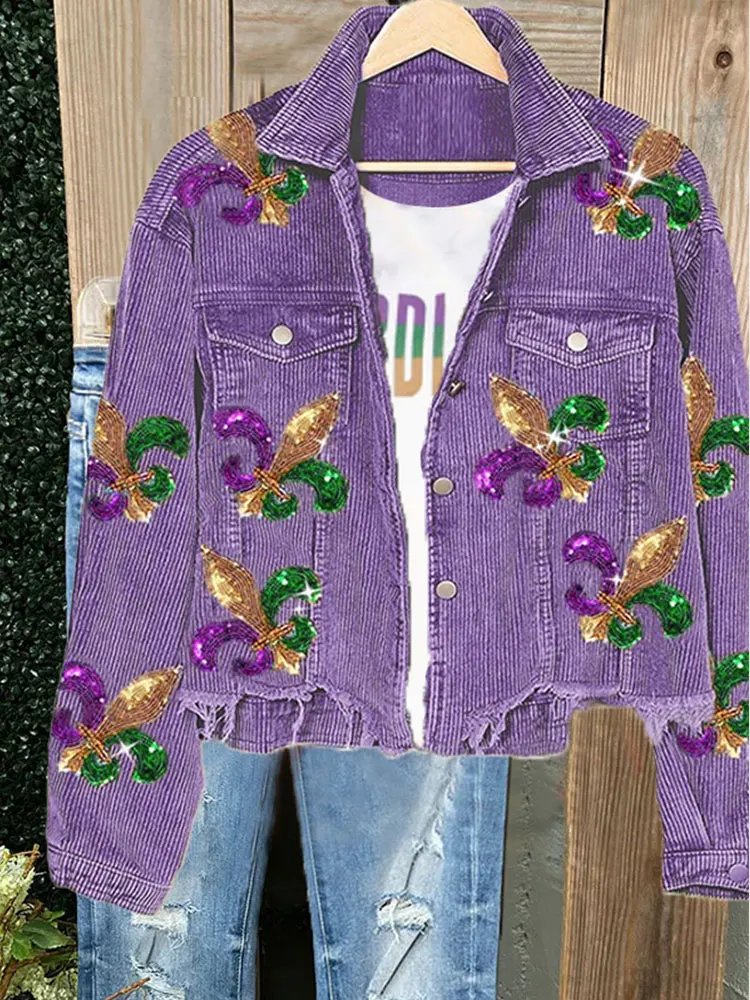 Top Trends: Mardi Gras Sequined Jacket Mixed Print Cartoon Sweatshirt Holiday Party Hoodies Crew Neck Long Sleeve Sweatshirts Shoppable Styles