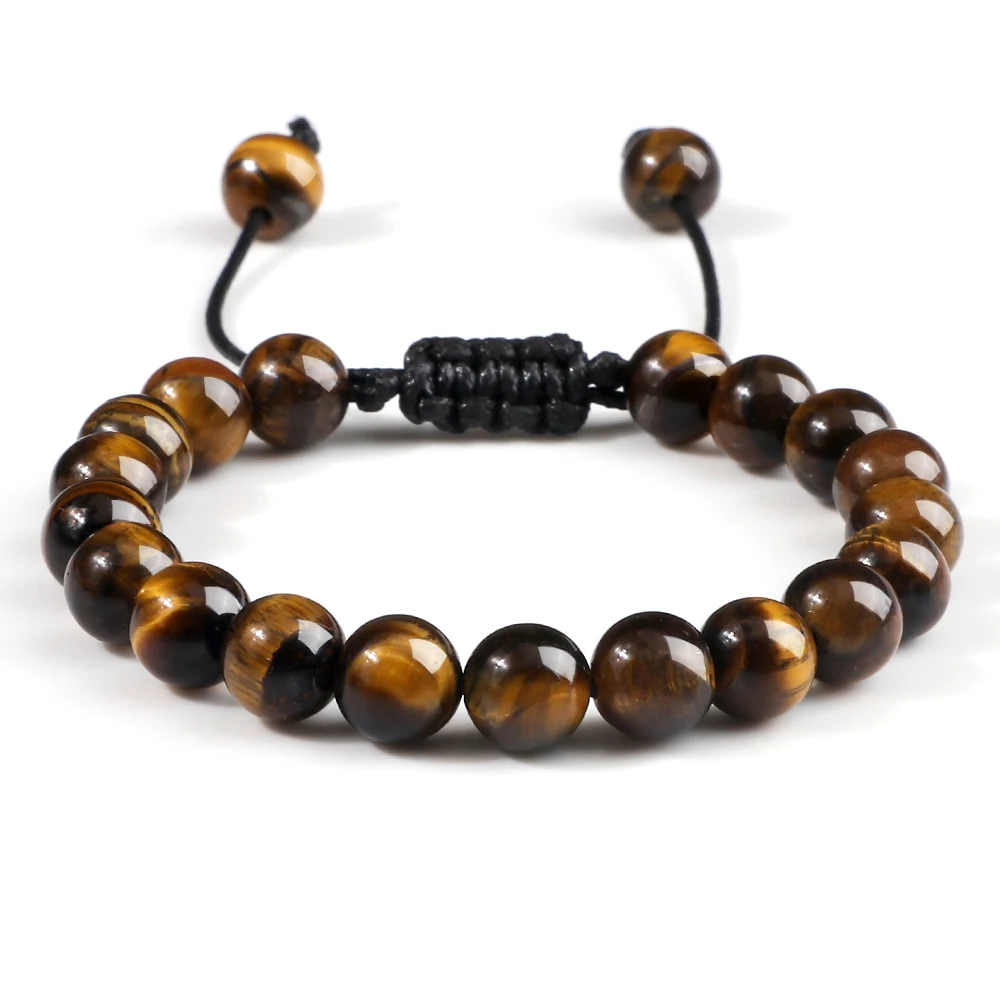 Top Trends: 8mm Tiger Eye Stone Beads Bracelet Adjustable Braided Rope Bangles Natural Lava Rock Men Women Yoga Healing Balance Bracelets Shoppable Styles