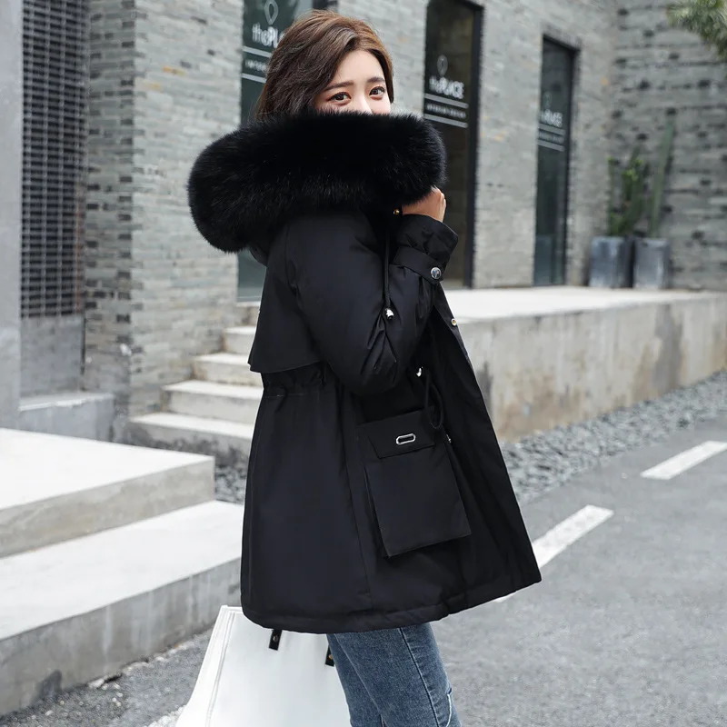 Top Trends: Women Casual Fur Lining With Pockets Big Fur Collar Winter New Parkas Thicken Warm Jacket Hooded Parka Coats Mujer Cotton Coat Shoppable Styles - Image 2