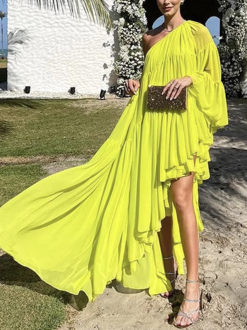 Top Trends: Yeezzi Stylish Irregularity Pleated Party Evening Dress 2023 New Spring Summer Loose One-Shoulder Prom Maxi Dresses For Women Shoppable Styles