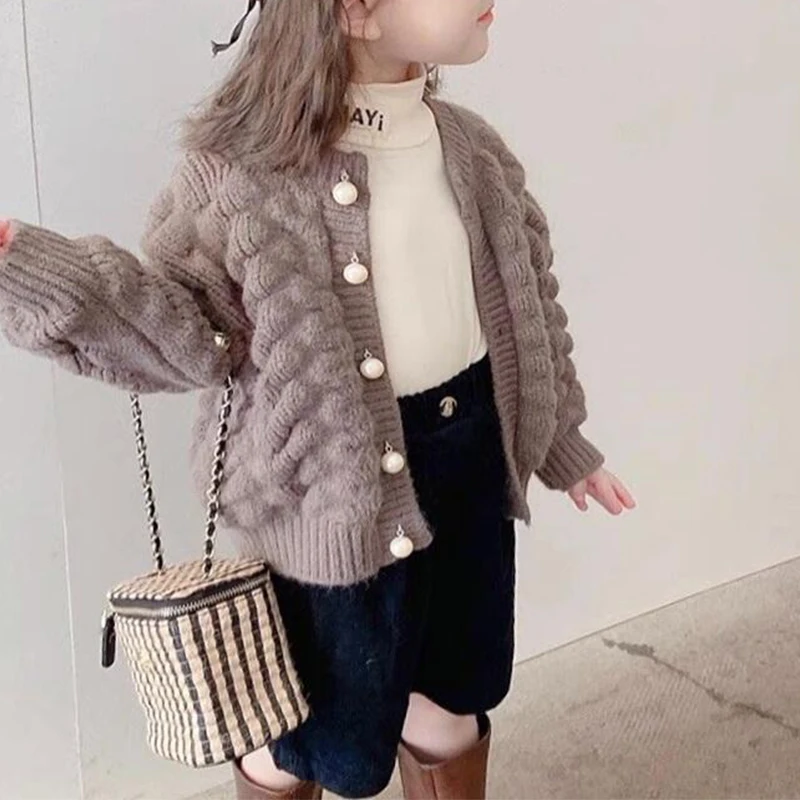 Top Trends: Autumn Winter Fashion Sweet Kawaii Girls Sweater All Match Outerwear Casual Knitwear Long Sleeve Tops Solid Children&#039;s Clothes Shoppable Styles