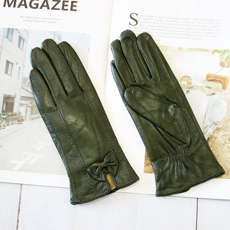 Top Trends: Winter Warm Color Leather Gloves Women&#039;s Sheepskin Velvet Lining Fashion Striped Style Windproof Driving Gloves Shoppable Styles