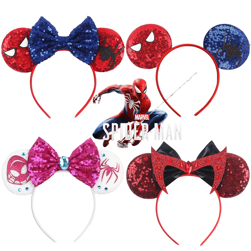 Top Trends: Disney Mickey Mouse Ears Headband Marvel Spiderman Headbands For Girls Kids Women Bows Sequins Hair Accessories Baby Hairbands Shoppable Styles