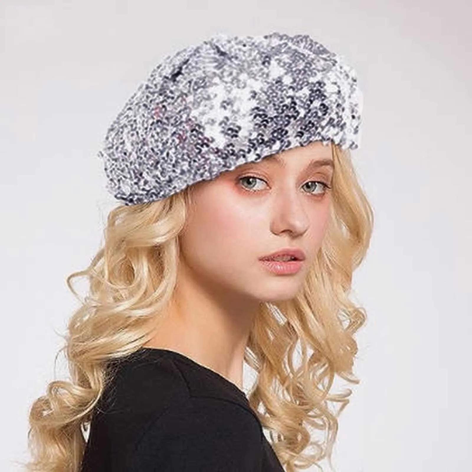 Top Trends: Women Sparkling Sequins Berets French Artist Style Winter Beanie Hat Retro Plain Beret Solid Elegant Lady Autumn Caps Skullies Shoppable Styles