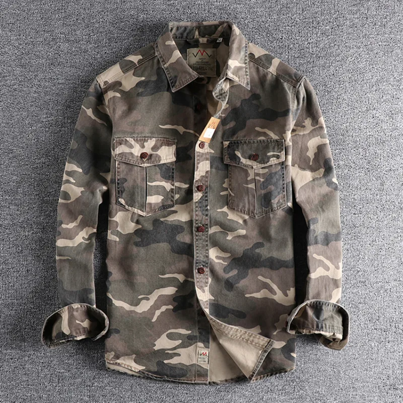 Top Trends: Men Cargo Military Shirts Blue Camouflage Cotton Washed Streetwear High Quality Work Safari Style Male Long Sleeve Shirt Jacket Shoppable Styles