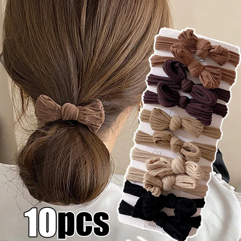 Top Trends: 1 / 10Pcs Korean Strong Women Bow Scrunchies Girls Elastic Hair Rubber Bands Ponytail Hair Holders Gum Tie Hair Accessories Shoppable Styles