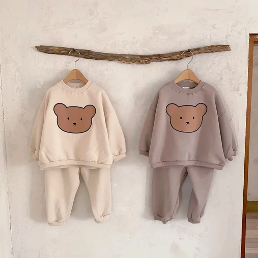 Top Trends: 2023 Autumn Baby Girl Clothing Set Infant Cartoon Bear Print Tops + Pants 2 Pieces Suit Toddler Boys Cotton Sweatshirt Trousers Shoppable Styles