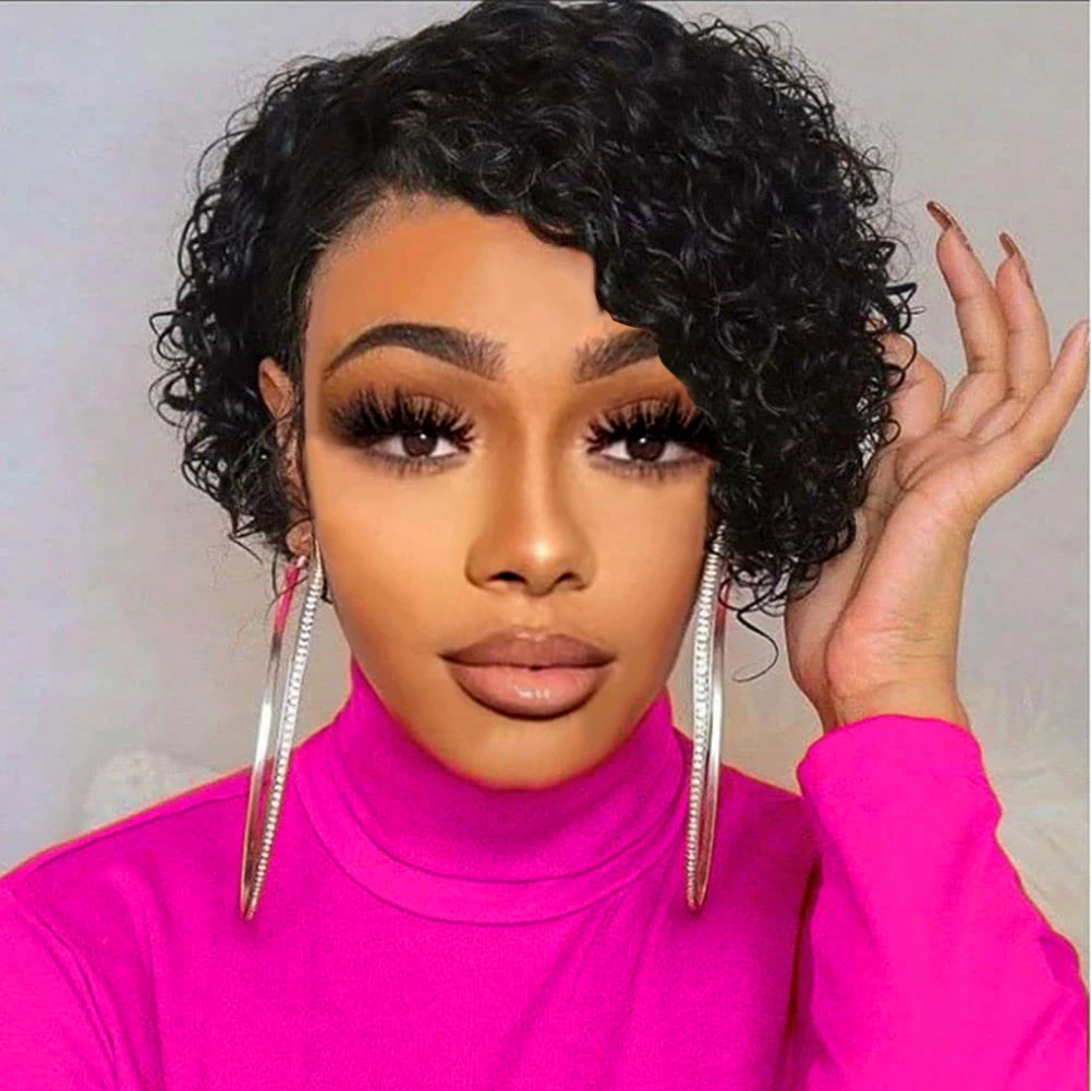 Top Trends: SSH Short Kinky Curly Human Hair Wig Afro Short Wigs Pixie Cut Wig Human Hair Natural Brazilian Hair Wigs For Women Shoppable Styles