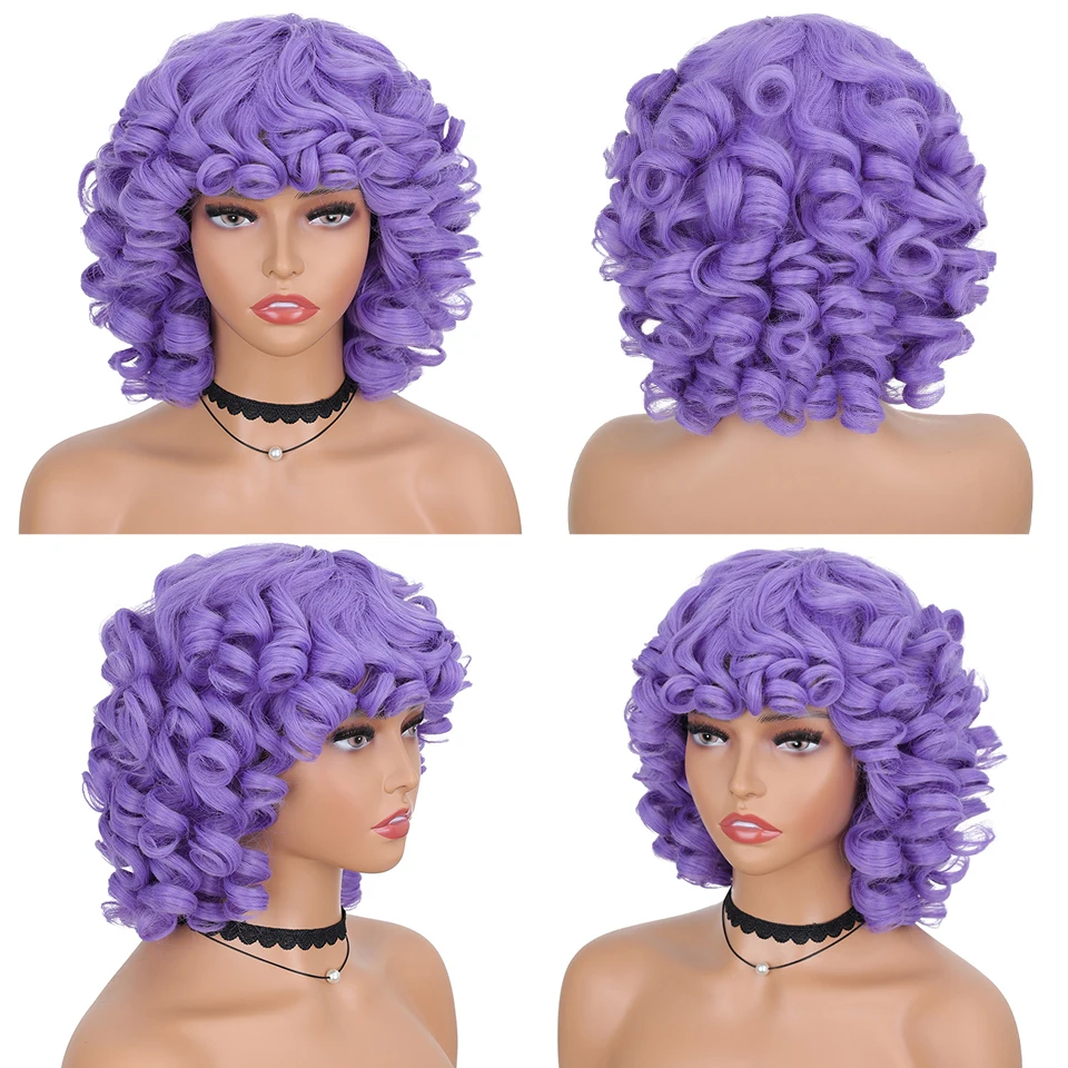 Top Trends: Short Hair Afro Kinky Curly Wigs Synthetic With Bangs For Black Women Fluffy African Ombre Cosplay Natural Brown Wigs Afro YOKAS Shoppable Styles - Image 2