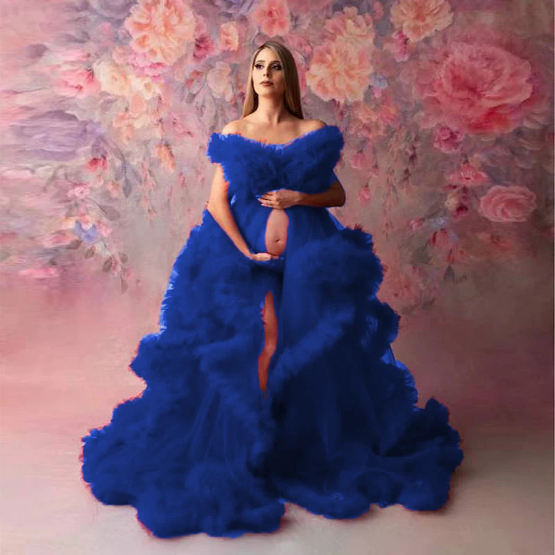 Top Trends: Red Ruffled Tulle Maternity Dress For Photo Shoot Puffy Women Photography Gowns Baby Shower Pregnancy Dress Photography Shoppable Styles