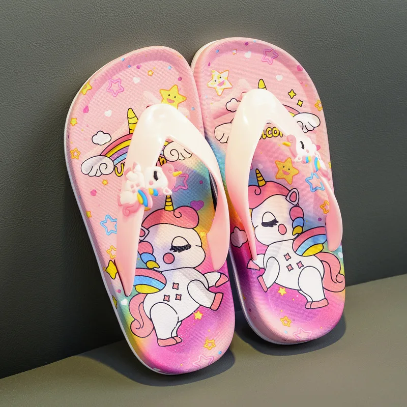 Top Trends: Cute Unicorn Flip-flops Girls 2022 Summer Indoor Home Bath Non-slip Sandals Children Princess Clip-on Flat Beach Shoes Slippers Shoppable Styles