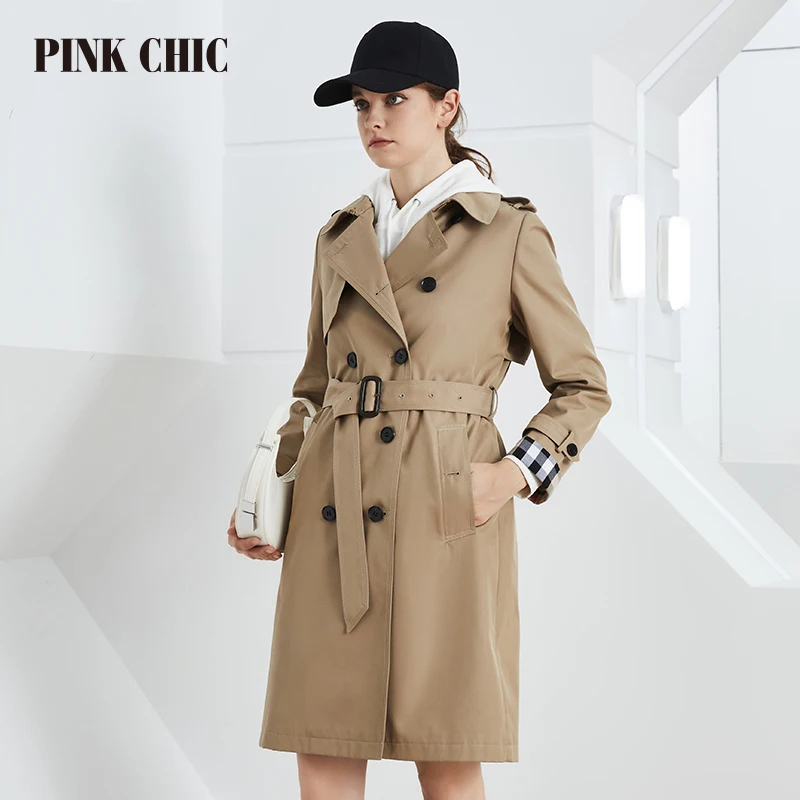 Top Trends: PINK CHIC Spring Autumn Windbreaker Midlength Lapel Collar Women Double Breasted Waist Belt Elegant Commuting British Trench 806 Shoppable Styles