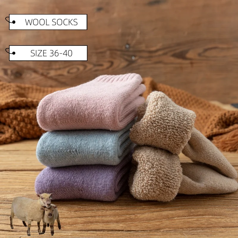 Top Trends: 3 Pair Winter Women&#039;s Wool Socks Thickened Warm Cashmere Socks Super Thick Casual Terry Socks Shoppable Styles