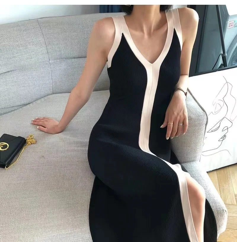 Top Trends: Fashion Women V-neck Maxi Dress Sexy Sling Sleeveless Dresses Knitted Long Dress Women Sweater Female Shoppable Styles - Image 2