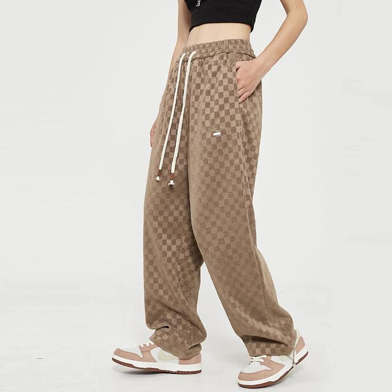 Top Trends: Women Vintage Streetwear Checkerboard Straight Pants High Waist Casual Baggy Wide Leg Drawstring Sports Pants Trouser All Season Shoppable Styles