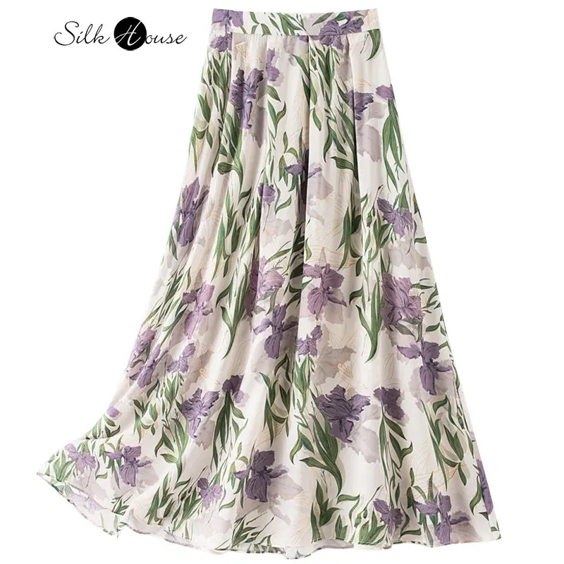 Top Trends: 2023 New Iris Silk Half-length Dress For Women Summer Loose Style Mid Length Dress With Silkworm Silk Flowering Big Swing Skirt Shoppable Styles