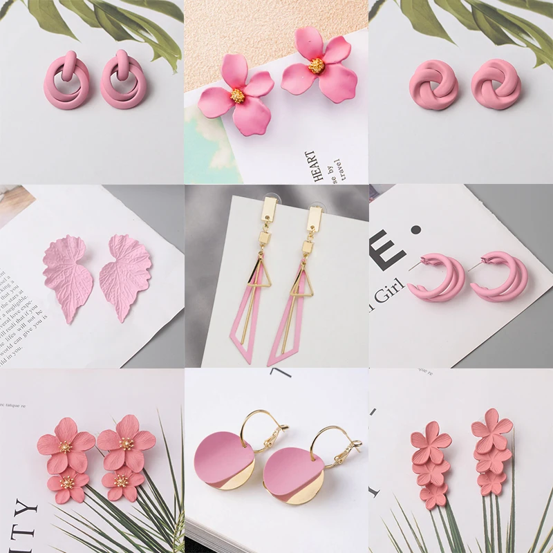 Top Trends: Pink Color Dangle Earrings For Women Korean Fashion Flower Long Hanging Earrings Butterfly Heart Pendants Twist Drop Earrings Shoppable Styles