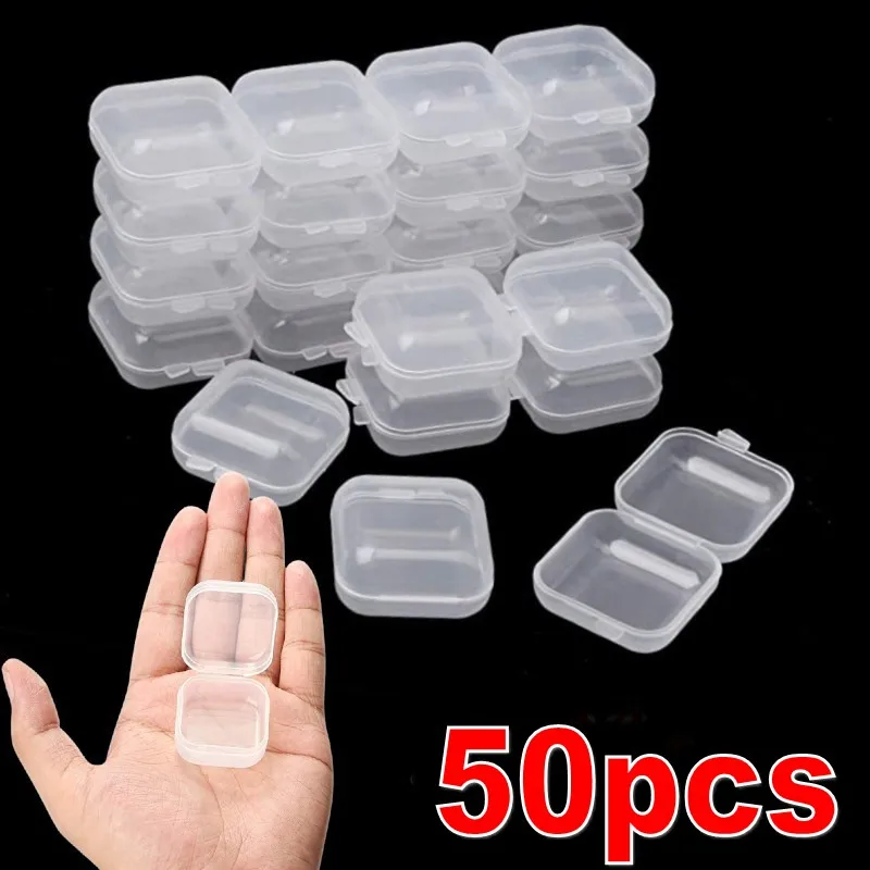 Top Trends: 1-50Pcs Small Boxes Square Transparent Plastic Box Jewelry Storage Case Finishing Container Packaging Storage Box For Earrings Shoppable Styles