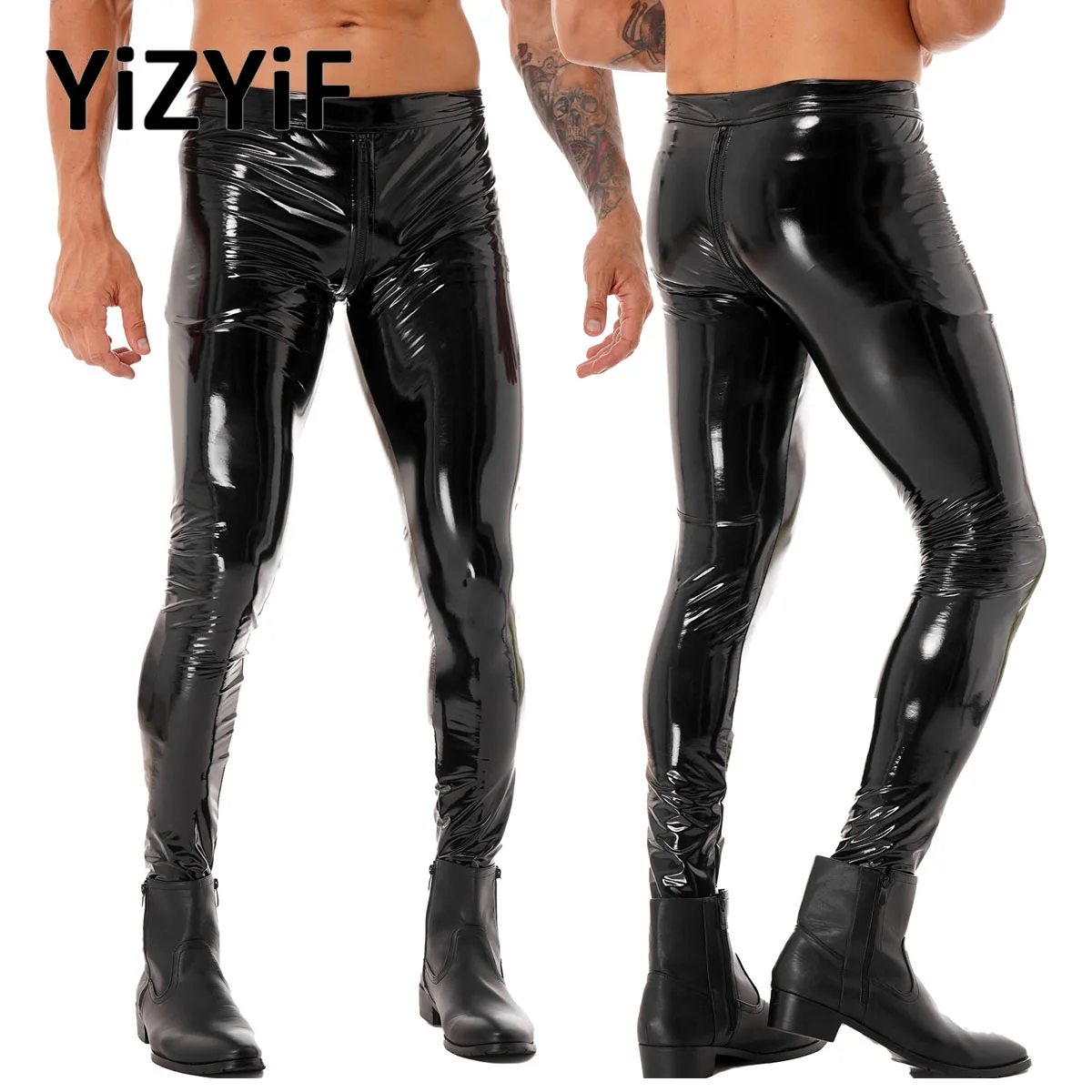 Top Trends: Mens Leather Pants Wetlook Latex PVC Leather Tight Trousers Skinny Tight Long Pants Motorcycle Club Leggings Clubwear Shoppable Styles