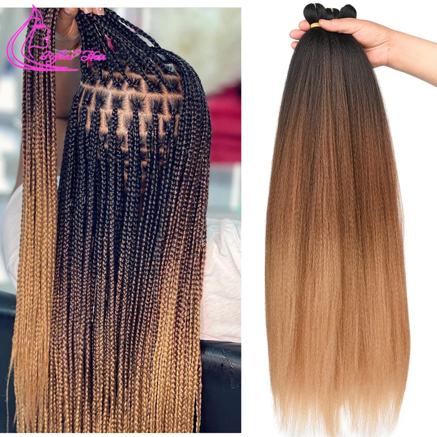 Top Trends: Refined Hair Pre Stretched EZ Braid Synthetic Ombre Brown Light Brown Braids Extensions Senegal Twist Yaki Straight Crochet Hair Shoppable Styles