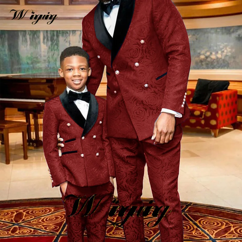 Top Trends: Red Flower Boys Suit Kids Wedding Tuxedo Youth Clothing Double Breasted Jacket Pants 2 Piece Set Party Blazer Children Shoppable Styles