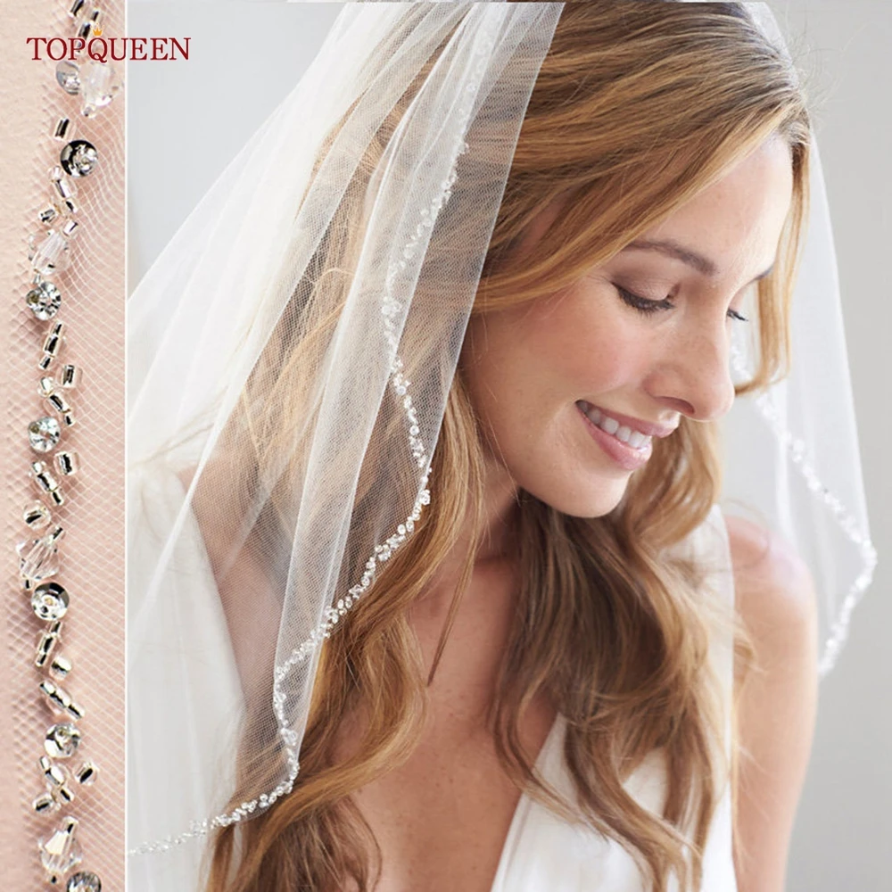 Top Trends: TOPQUEEN V155 Bridal Veil Rhinestone Edge Wedding Veils With Crystal Beaded Soft 1 Tier Accessories For Wedding Dress Silver Shoppable Styles