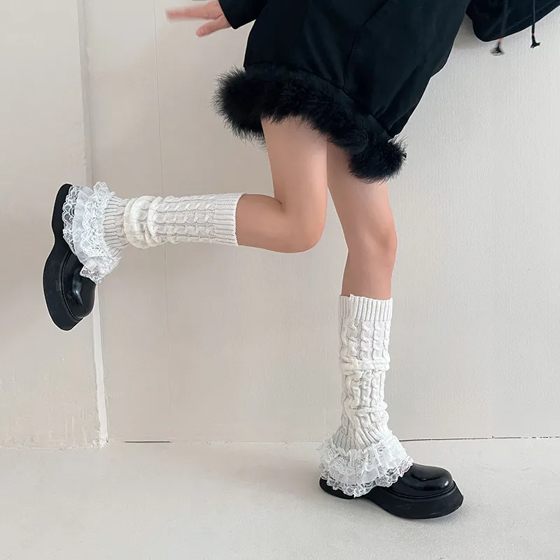 Top Trends: Multi-Layer Lace Leg Warmer Japanese Style Autumn Winter Twist Stripes Knitted Long Socks JK Bunching Socks Boot Cuffs Shoppable Styles