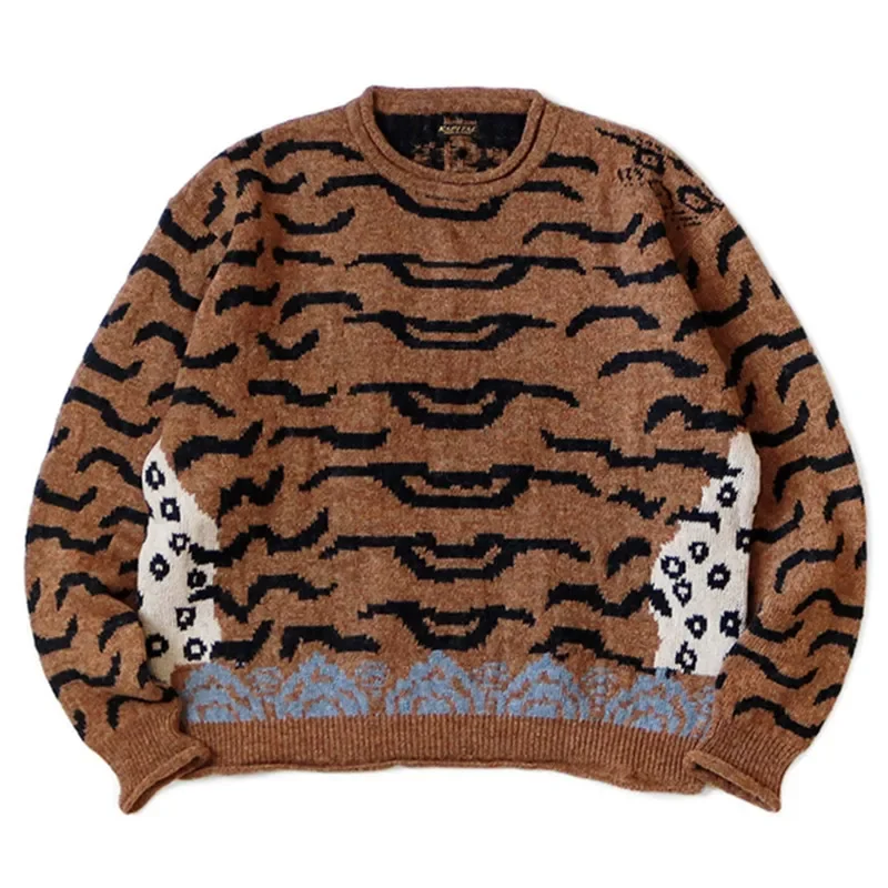 Top Trends: KAPITAL Men's Long Sleeve Sweaters Japanese Winter Tiger Stripe Splicing Round Neck Casual Loose Keep Warm Pullovers For Women Shoppable Styles