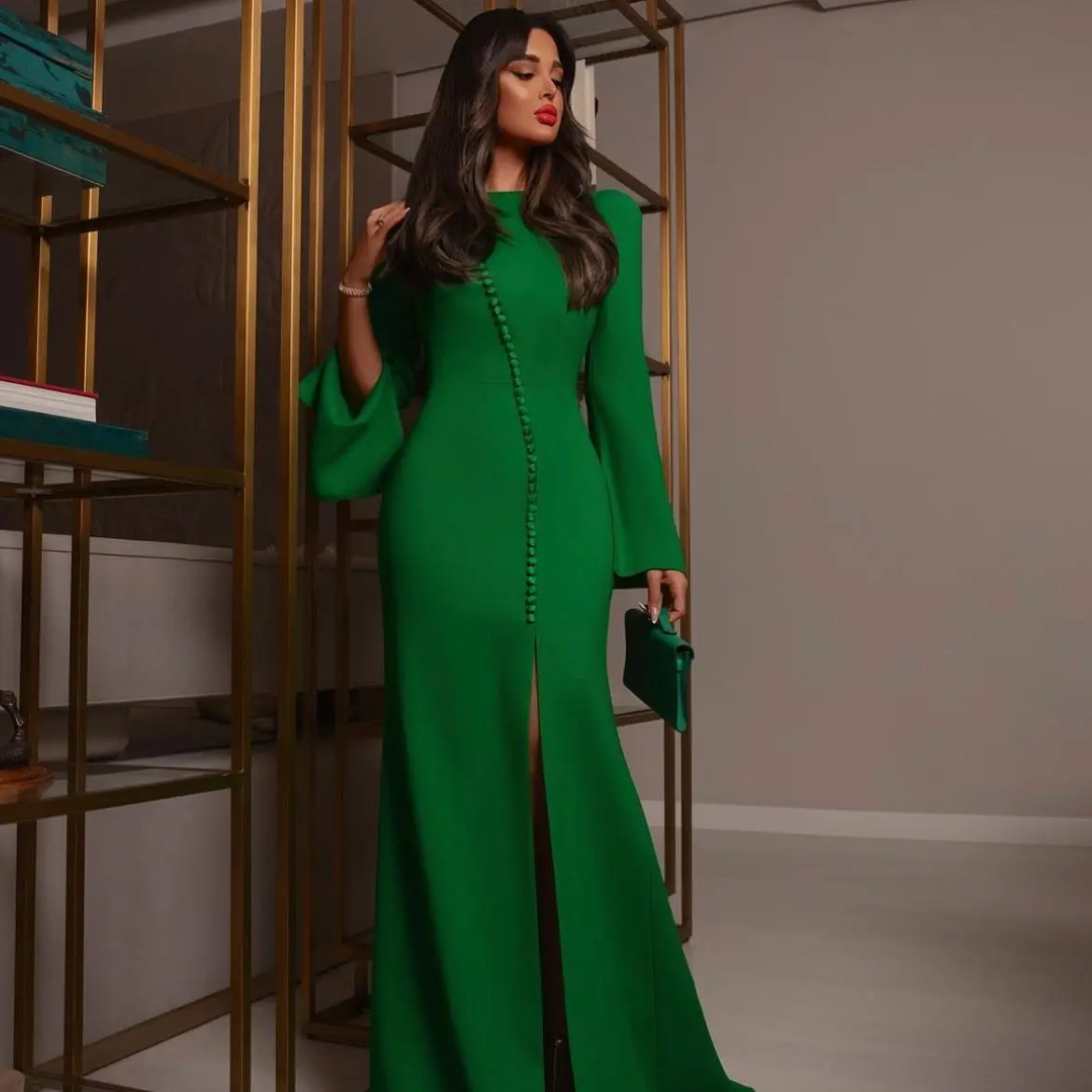 Top Trends: Cenove Green Tight Prom Dress Floor-Length With Long Sleeves Evening Summer Party Dress For Women2024 Shoppable Styles