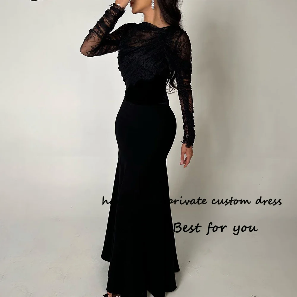 Top Trends: Black Lace Mermaid Evening Dresses Long Sleeve O Neck Bodycon Prom Dress Dubai Arabic Formal Evening Gowns Floor Length Shoppable Styles