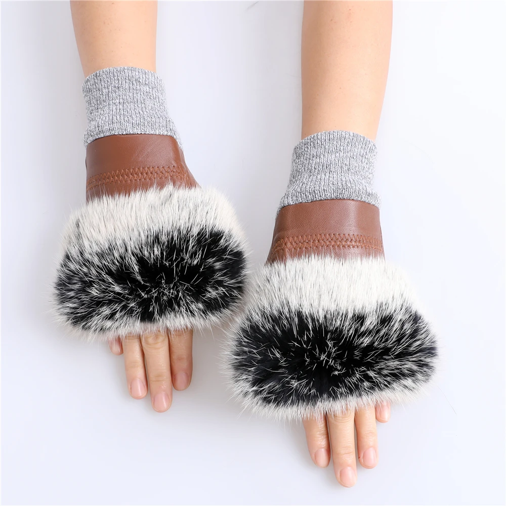 Top Trends: Women&#039;s Genuine Sheep Skin Winter Warm Fingerless Gloves Real Rabbit Fur Cuffs Half Finger Typing Mittens Mitts Fleece Lining Shoppable Styles