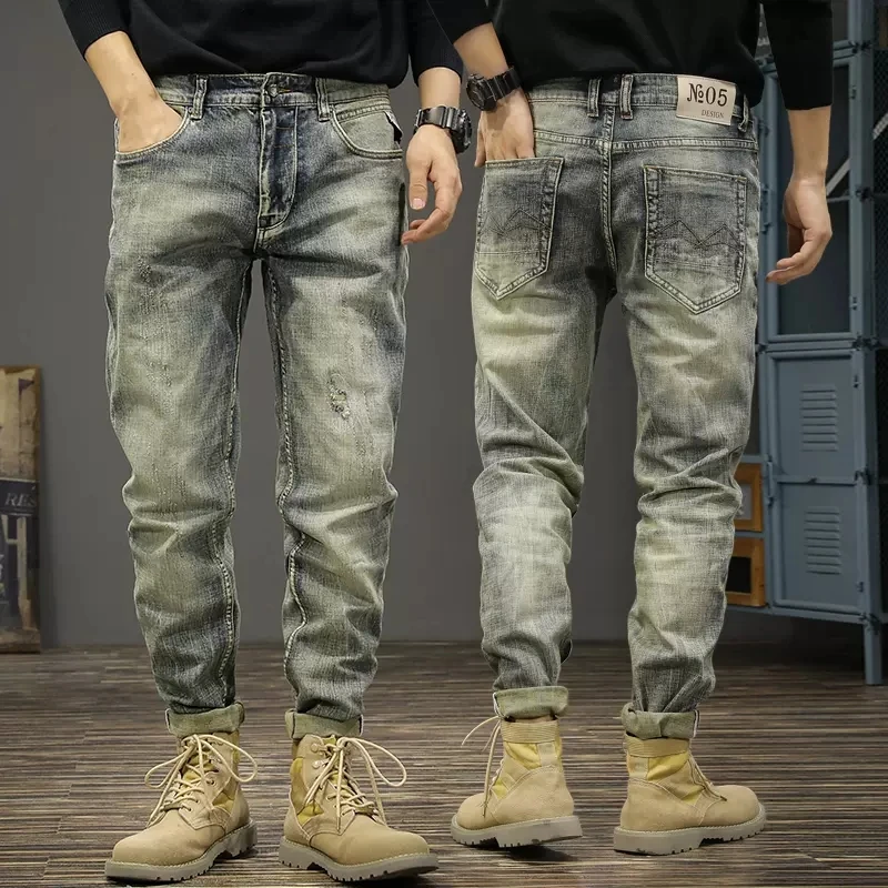 Top Trends: Fashion Vintage Men Jeans Retro Washed Stretch Slim Fit Ripped Jeans Men Hole Trouser Patched Designer Casual Denim Pants Hombre Shoppable Styles