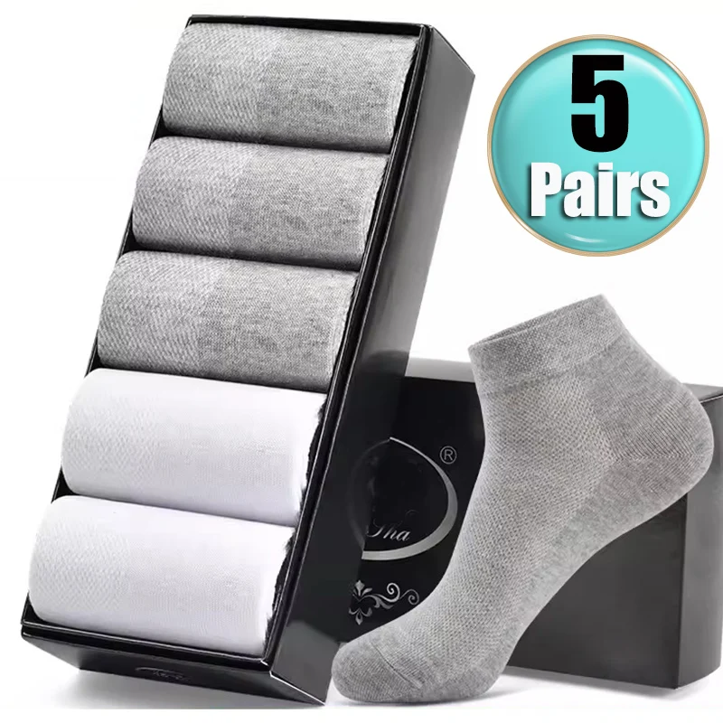 Top Trends: 5Pairs / Lot Men Ankle Socks Breathable Polyester Cotton Sports Mesh Casual Socks Summer Thin Sweat Cut Short Sokken Size 38-46 Shoppable Styles